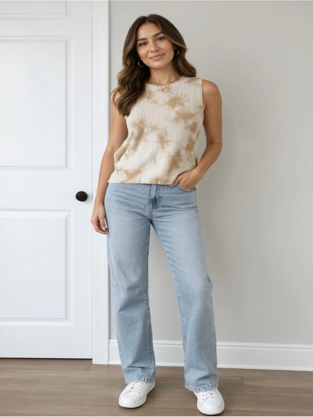 ☀️ aerie Ribbed Tie-Dye Tank Top in Cream & Tan